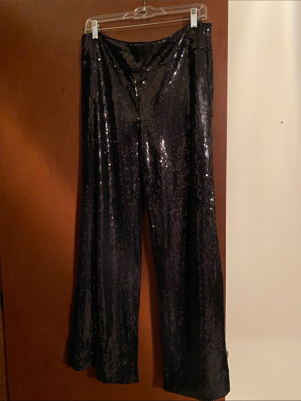 Black Sequin Wide-Leg Pants for evening